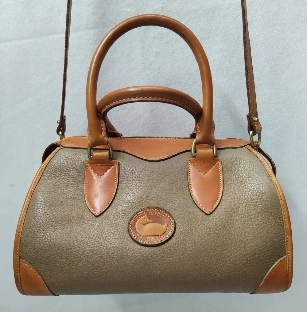 Dooney & Bourke Taupe Tan Pebbled Leather Doctor Satchel Bag - VTG Made in USA